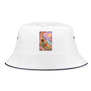 Frau und Hund im Zauberwald - Bucket Hat - Weiß/Navy - Vorne