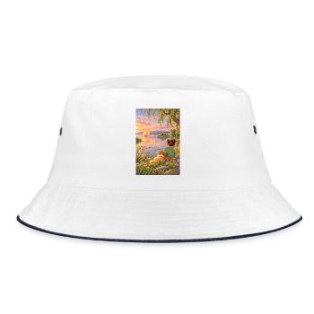 Frau und Hund am Traumsee - Bucket Hat - Weiß/Navy - Vorne