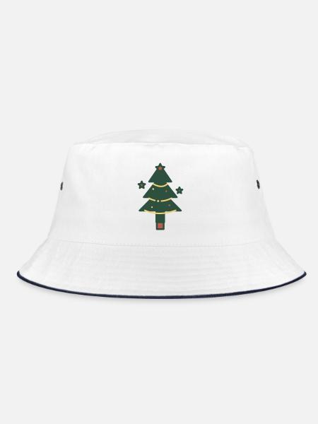 Minimaler Weihnachtsbaum mit Lichtern - Bucket Hat - Weiß/Navy