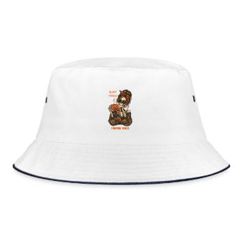 Knochenmüde, mit Kürbis verdrahtetes Halloween-Skelett - Bucket Hat - Weiß/Navy - Vorne
