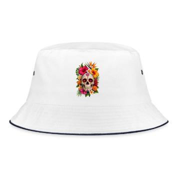 Halloween Sugar Skull Sugarskull  - Bucket Hat - Weiß/Navy - Vorne