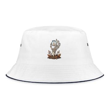 Skeletthand mit brennendem Licht - Bucket Hat - Weiß/Navy - Vorne