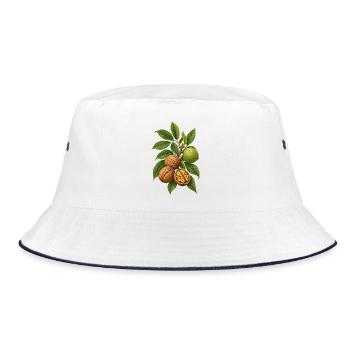 Walnüsse mit Blättern - Bucket Hat - Weiß/Navy - Vorne