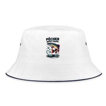 Pêcher avec papa, c'est le top. Brochet bondissant - Bucket Hat - Weiß/Navy - Vorne