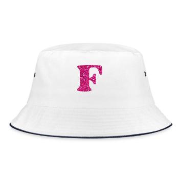 Buchstabe f rosa Glitzer - Bucket Hat - Weiß/Navy - Vorne