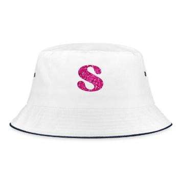 Glitzer rosa Buchstabe - Bucket Hat - Weiß/Navy - Vorne