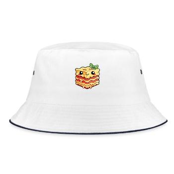 Lustig Süß Stück Lasagne Cartoon mit Gesicht - Bucket Hat - Weiß/Navy - Vorne