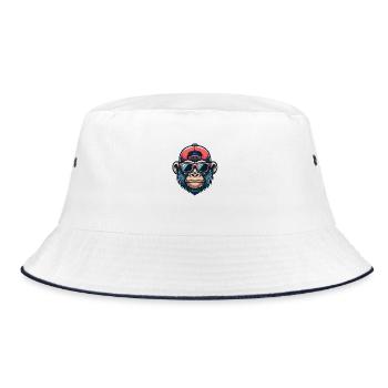 Gorilla with Basecap and Sunglasses - Bucket Hat - Weiß/Navy - Vorne