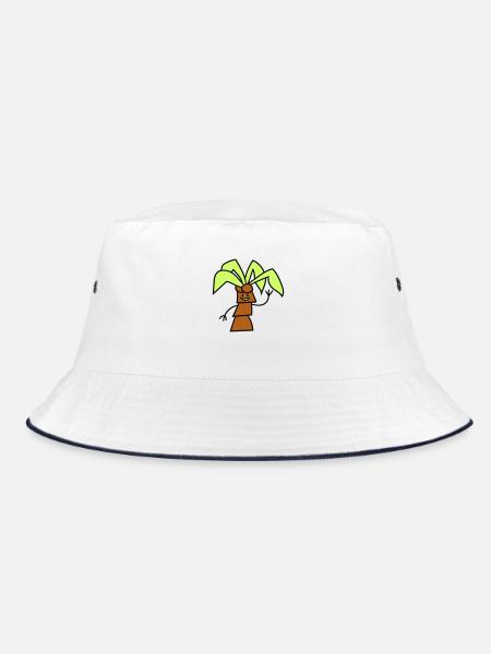 Lustige Süße Palme Winkt Glücklich Gesicht Comic - Bucket Hat - Weiß/Navy - Vorne