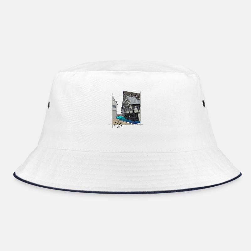 Ulm // Schiefes Haus // Illustration - Bucket Hat - Weiß/Navy