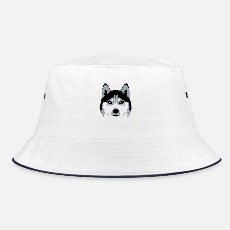 Dog White Husky Face Head Blue Eyes Cool Bucket Hat