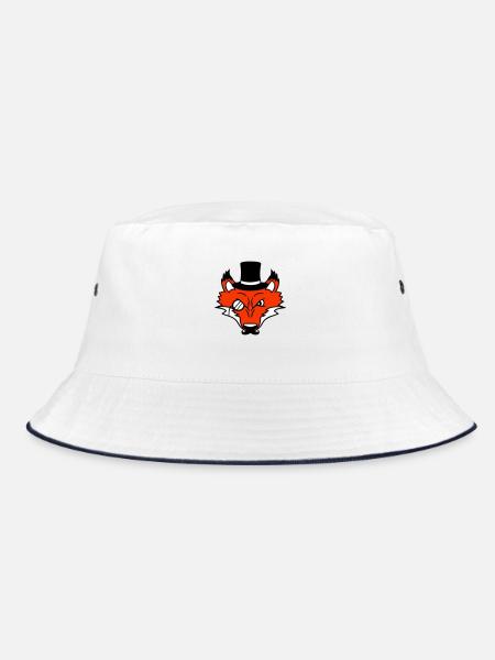 Fox Red Fox Sir Mr. Top Hat Monocle Glasses - Bucket Hat - white/navy - Front
