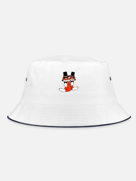 2 Foxes Friends Top Hat Men's Monocle Glasses - Bucket Hat - white/navy - Front