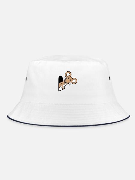 Maus Wand Loch Mauseloch Guckt Süß Lustig Comic - Bucket Hat - Weiß/Navy - Vorne