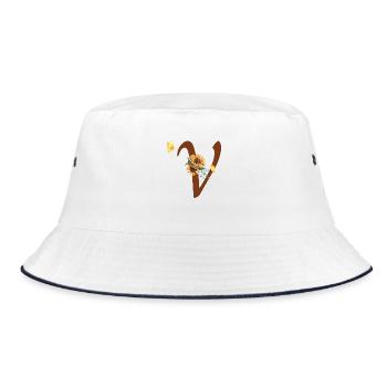 Letter v sunflower butterfly - Bucket Hat - white/navy - Front