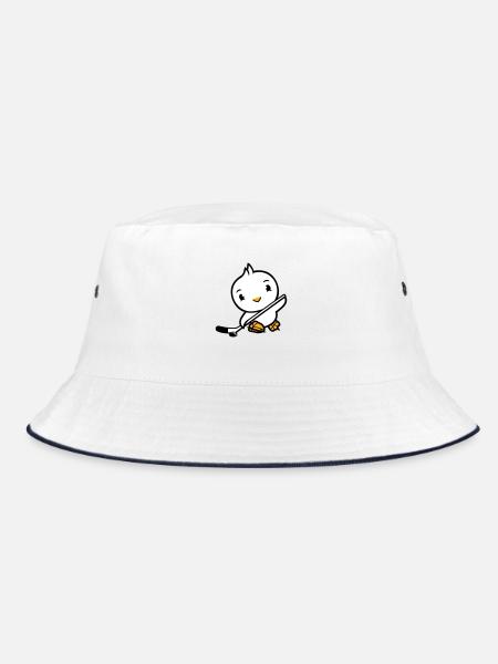 Bird Playing Hockey Sport Puck Stick Hobby - Bucket Hat - white/navy - Front