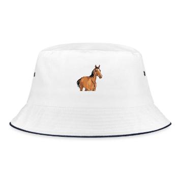 Porträt eines braunen Pferdes - Bucket Hat - Weiß/Navy - Vorne