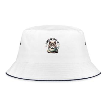 Pawsitive Vibes Only – Cat in a Cup - Bucket Hat - Weiß/Navy - Vorne