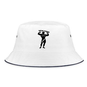 Starker Mann Ehe Liebe Paar Fitness Spruch Sport - Bucket Hat - Weiß/Navy - Vorne