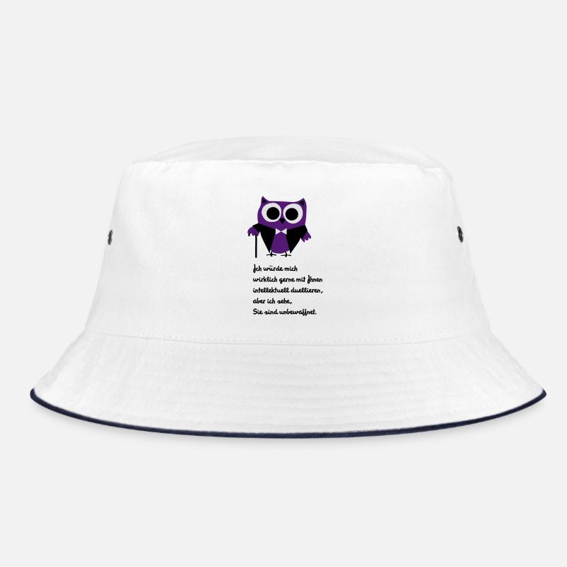 Owl, satire, saying "Intellectually duel" Bucket Hat