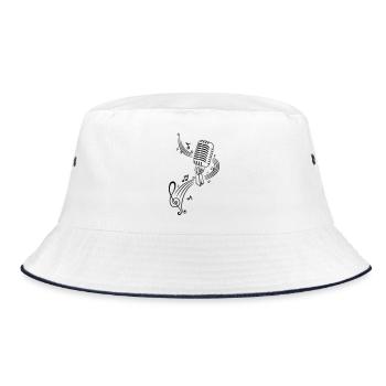 Musik, Notenschlüssel, Mikrophon - Bucket Hat - Weiß/Navy - Vorne
