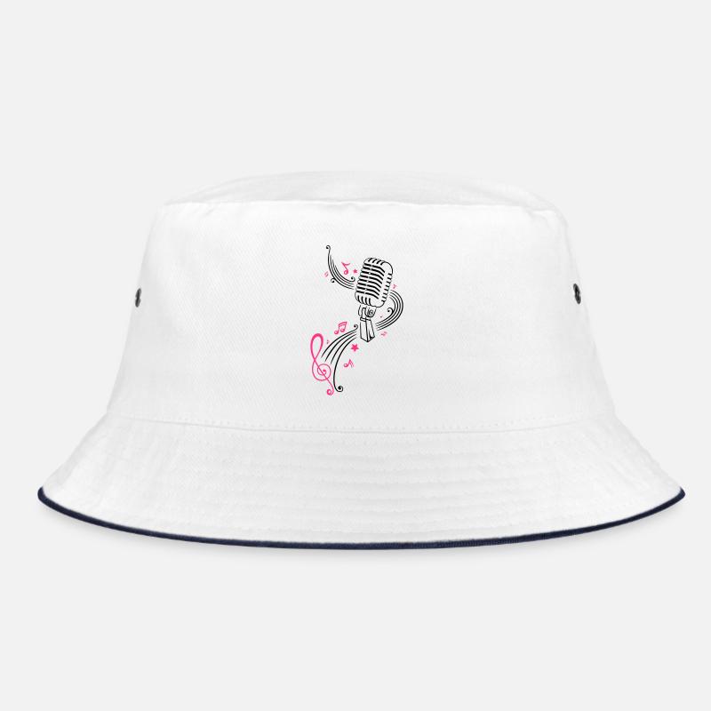 Retro microphone with music notes and clef. Bucket Hat