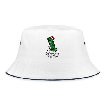 Christmas tree rex ugly xmas Weihnachtsbaum Dino - Bucket Hat - Weiß/Navy - Vorne
