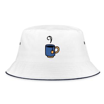 Tasse mit Teebeutel - Bucket Hat - Weiß/Navy - Vorne