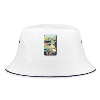 Retro badge, Algarve Portugal, beach summer sun - Bucket Hat - white/navy - Front