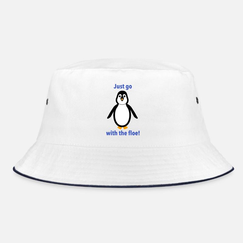 Pinguin -"Geh einfach mit der Scholle!" - Bucket Hat - Weiß/Navy