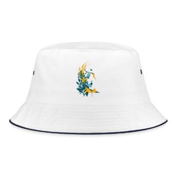 Wüstenportrait Blattkranz - Bucket Hat - Weiß/Navy - Vorne