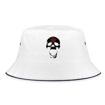 Black skull and red pentagram - Bucket Hat - white/navy - Front