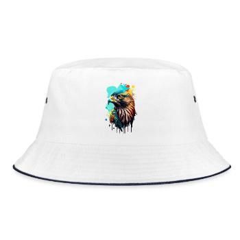 Falke Farbenfroh - Bunter Falke - Habicht Vogel - Bucket Hat - Weiß/Navy - Vorne