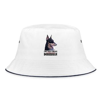 Doberman Portrait mit roter Schrift - Bucket Hat - Weiß/Navy - Vorne