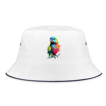 Allfarblori Papagei Lori - Regenbogenlori Papagei - Bucket Hat - Weiß/Navy - Vorne