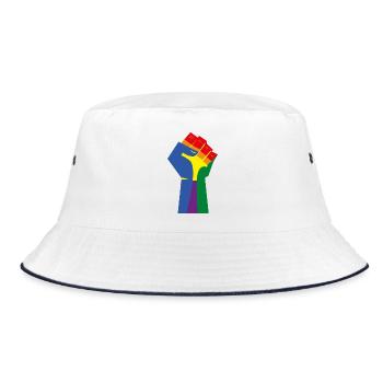Die erhobene Faust (Regenbogenfarben) - Bucket Hat - Weiß/Navy - Vorne