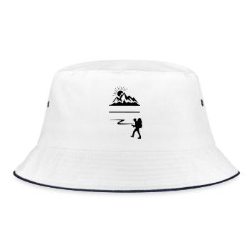 Backpack hiker, mountains on background banner - Bucket Hat - white/navy - Front