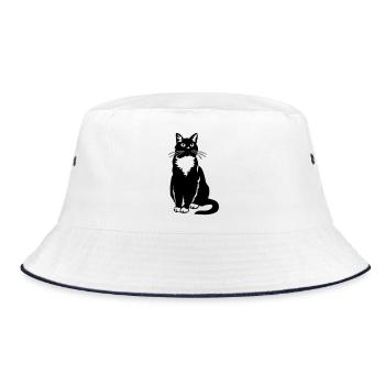 Tuxedo Katze - Bucket Hat - Weiß/Navy - Vorne