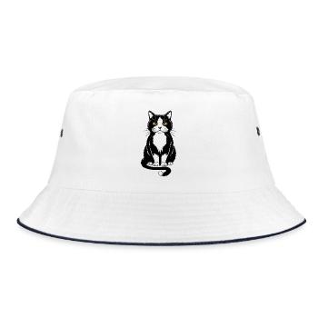 Image of a seated black cat - Bucket Hat - white/navy - Front