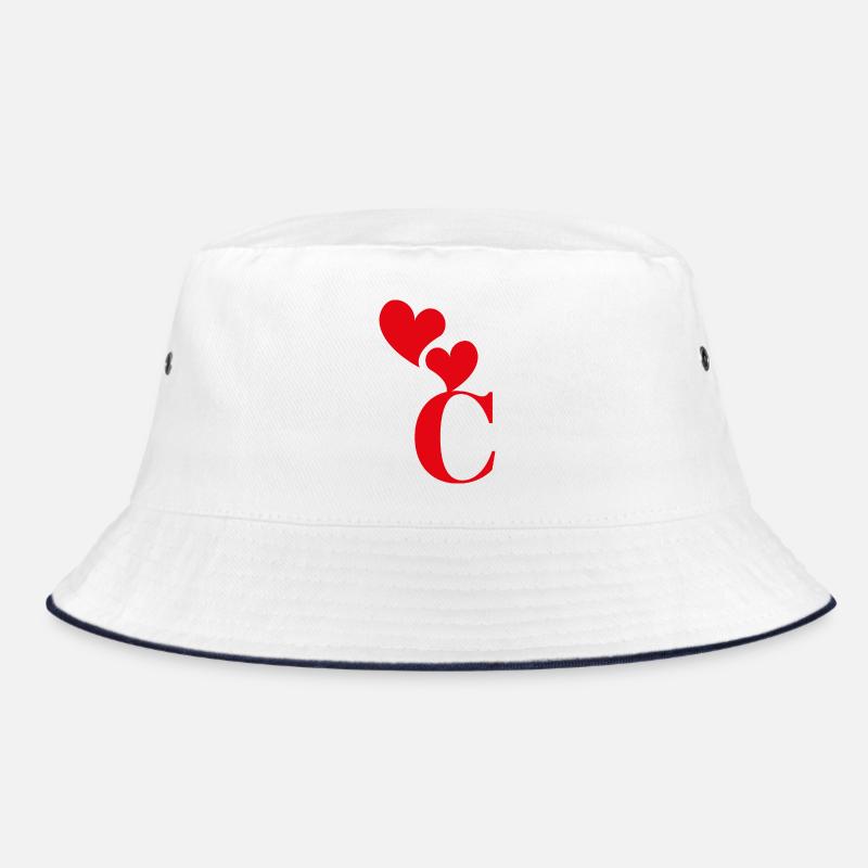 Buchstabe c rotes Herz - Bucket Hat - Weiß/Navy