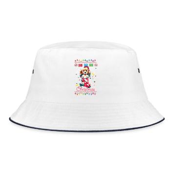 Beagle im Weihnachtsstrumpf im Ugly Christmas Stil - Bucket Hat - Weiß/Navy - Vorne