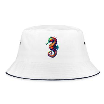 Seepferdchen - Bucket Hat - Weiß/Navy - Vorne
