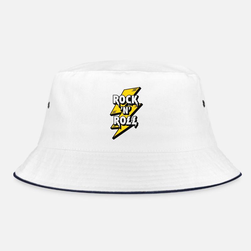 Elektrisierendes Rock'n'Roll-Lightning-Design - Bucket Hat - Weiß/Navy
