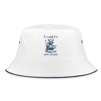 Lustiger Waschbär – Es ist, wie es ist - Bucket Hat - Weiß/Navy - Vorne