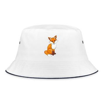 Sitzender süßer, schüchterner Fuchs - Bucket Hat - Weiß/Navy - Vorne