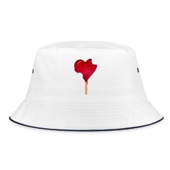 Rotes Herz Eis mit Biss - Bucket Hat - Weiß/Navy - Vorne
