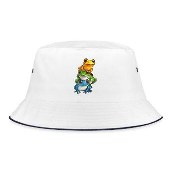 Gestapelte Frösche Cartoon-Design - Bucket Hat - Weiß/Navy - Vorne