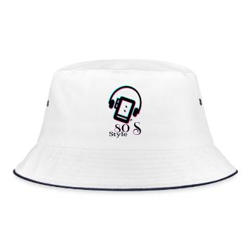 Retro-Design der 80er - Bucket Hat - Weiß/Navy - Vorne