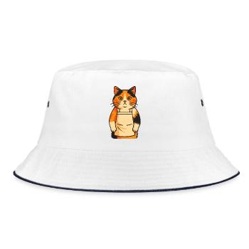 Entzückende Calico Katze in Schürze, Liebe Katzen - Bucket Hat - Weiß/Navy - Vorne