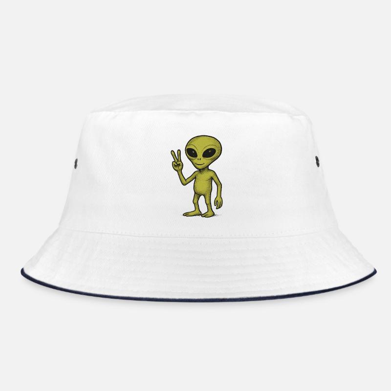 Friedliche Alien Friedenszeichen Illustration Bucket Hat
